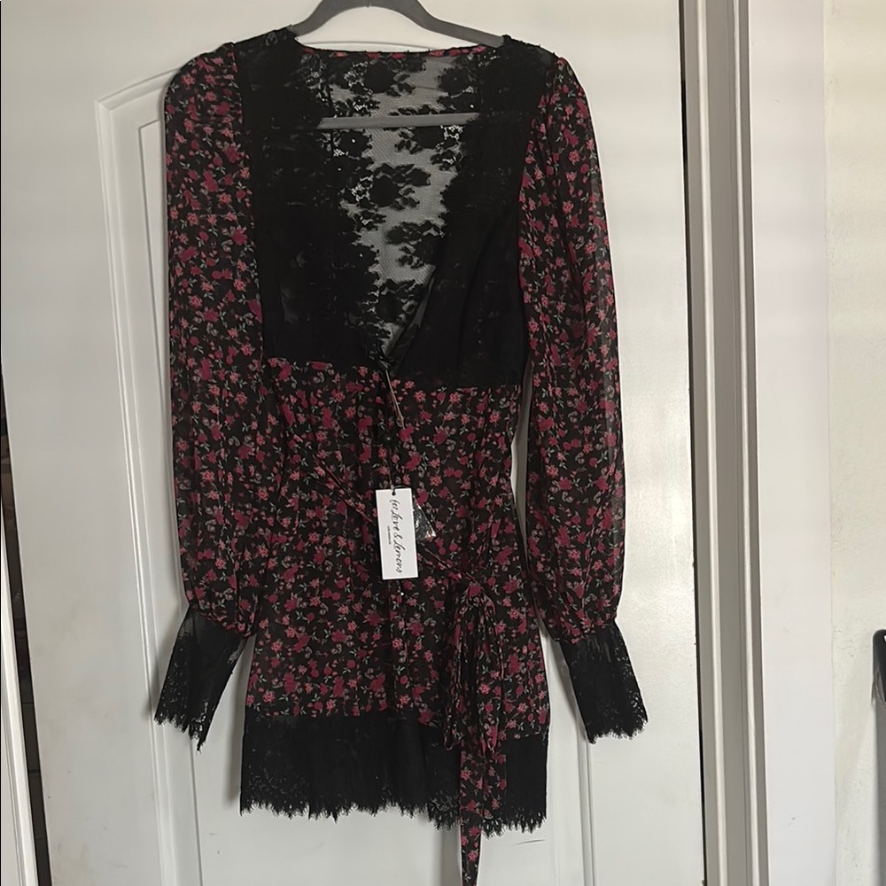 For Love and Lemons Floral Black and Pink Robe BNWT